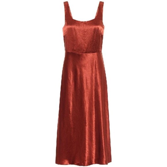 NWT Vince Sleeveless Fitted Satin Slip Midi in Sangre Scoop Neck Dress 2 $325 - Picture 1 of 6